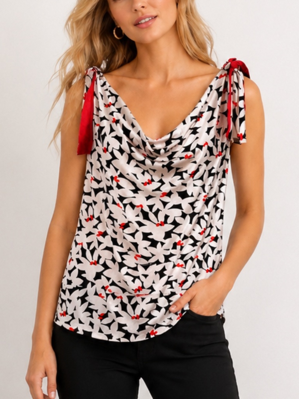 GUCCI Vintage 2007 Runway Tie Shoulder Floral Print Silk Draped Neck Cami Size M